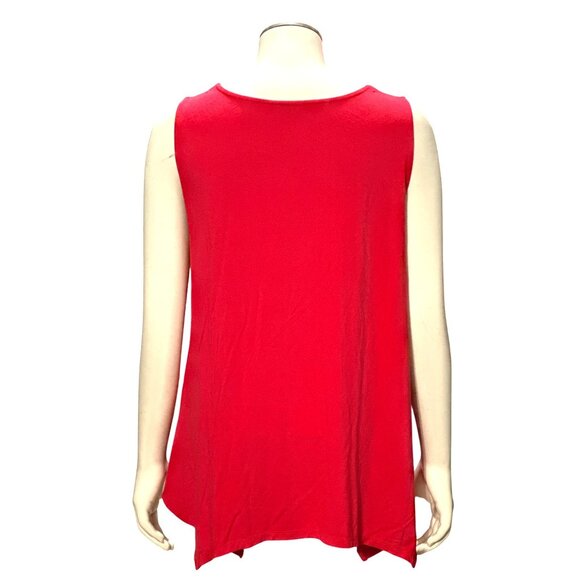 Adrianna Papell Red Sleeveless Tunic Embroidered Front Handkerchief Hem Upscale - Picture 5 of 11